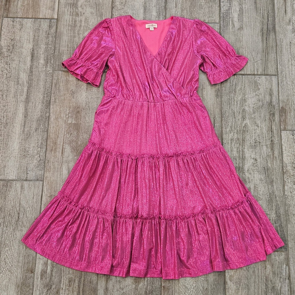 Ivy City Co Mini‎ Millie Tiered Dress Kids 8T Pink Metallic Pockets Shimmer